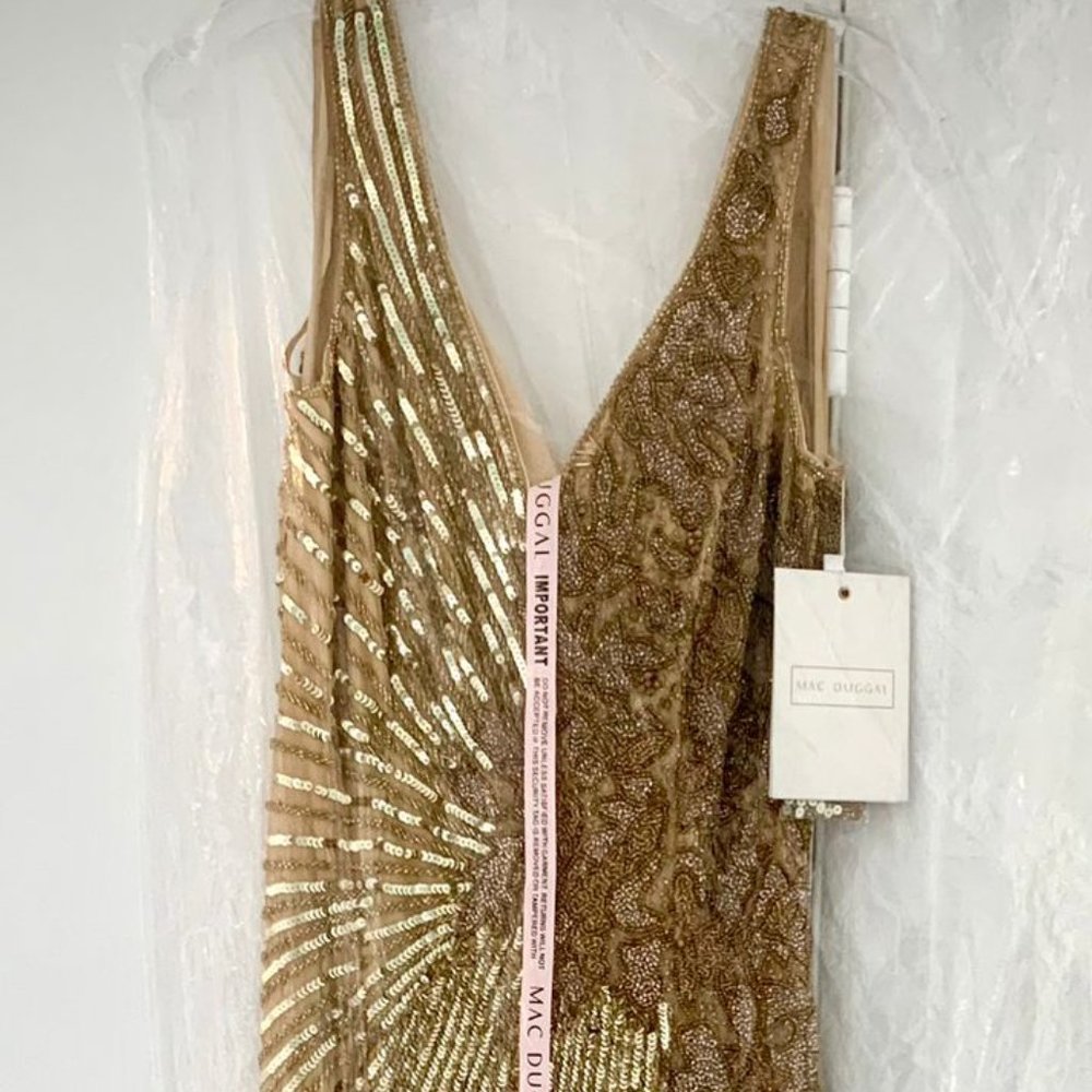 NWT - GOLD BEADED FLORAL SLEEVELESS GOWN - MAC DUGGAL